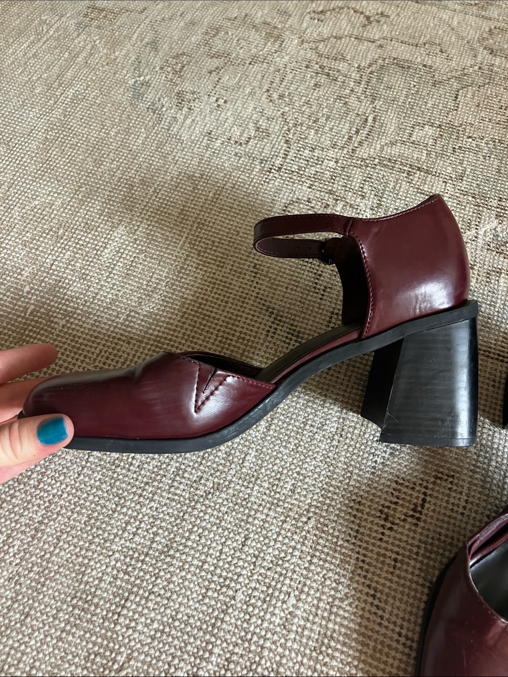 Seychelles Burgundy Square-Toe Mary Jane Heels with Ankle Strap - Picture 3 of 4